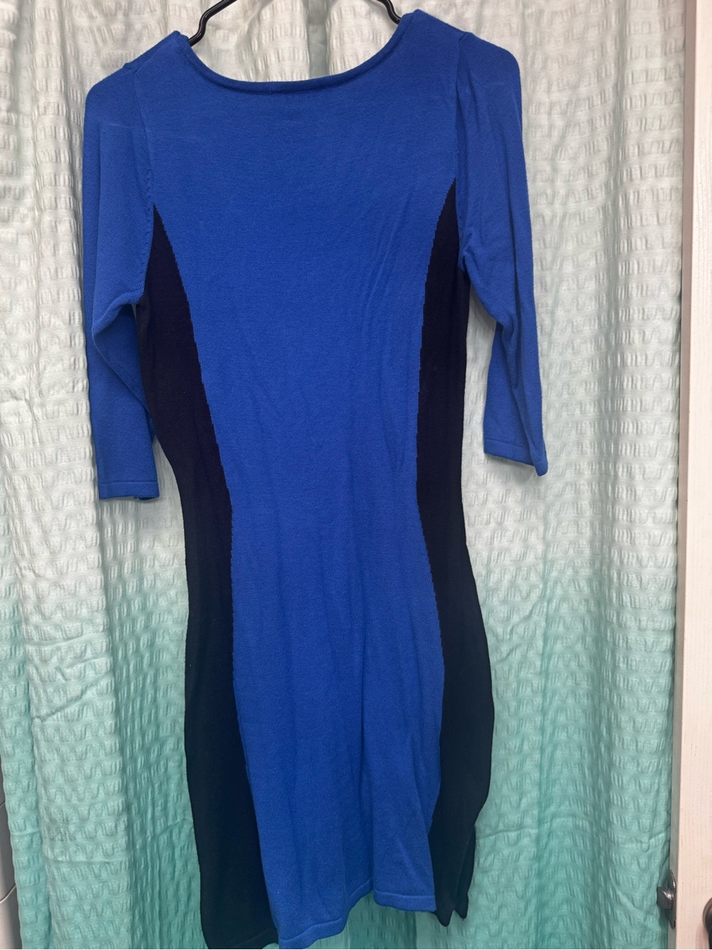 Women's Blue and Black Long Sleeve Bodycon Dress